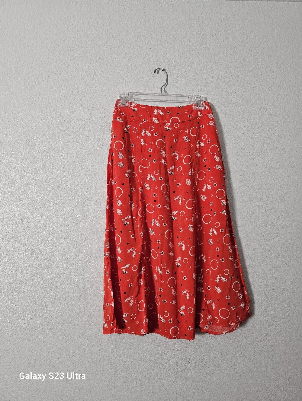 Free People Red Floral Circle Midi Skirt Sz 4